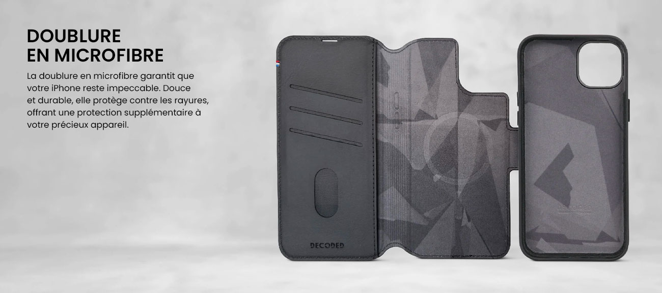 Decoded Portefeuille détachable en cuir iPhone 15 Pro - Navy